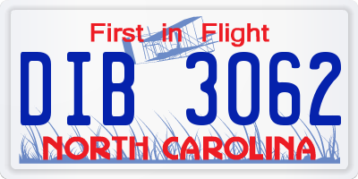 NC license plate DIB3062