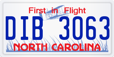 NC license plate DIB3063
