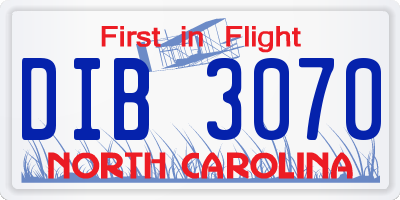 NC license plate DIB3070