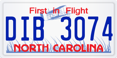 NC license plate DIB3074