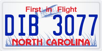 NC license plate DIB3077