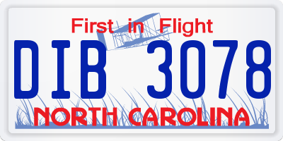 NC license plate DIB3078