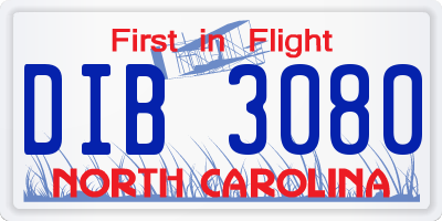 NC license plate DIB3080