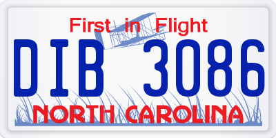 NC license plate DIB3086