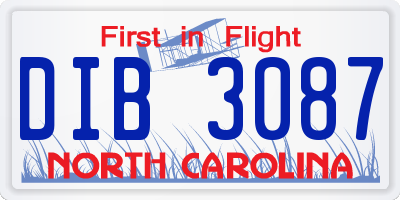 NC license plate DIB3087
