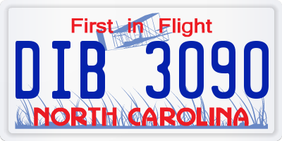NC license plate DIB3090
