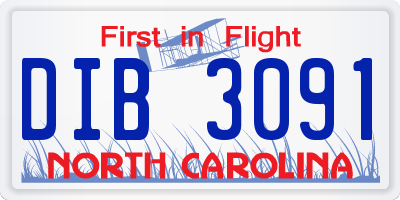 NC license plate DIB3091