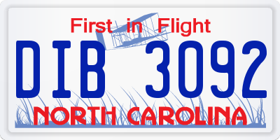 NC license plate DIB3092