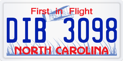 NC license plate DIB3098