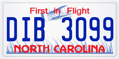 NC license plate DIB3099