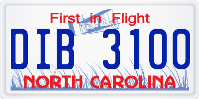 NC license plate DIB3100