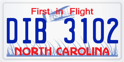 NC license plate DIB3102
