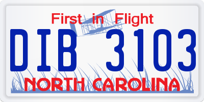 NC license plate DIB3103