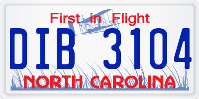 NC license plate DIB3104