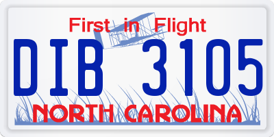 NC license plate DIB3105