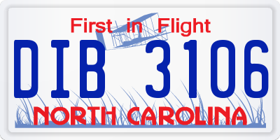 NC license plate DIB3106