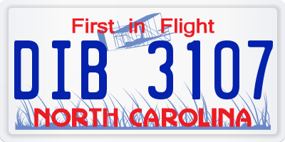 NC license plate DIB3107