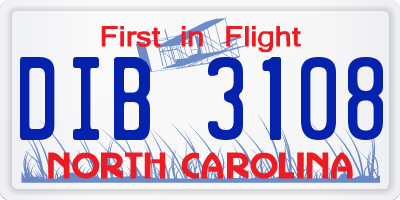 NC license plate DIB3108
