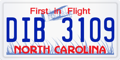 NC license plate DIB3109