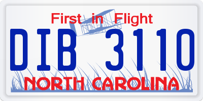 NC license plate DIB3110