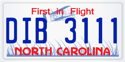 NC license plate DIB3111