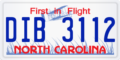 NC license plate DIB3112