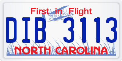 NC license plate DIB3113