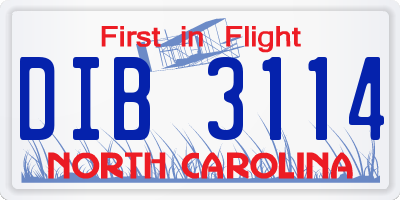 NC license plate DIB3114