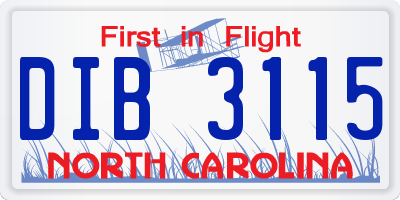 NC license plate DIB3115