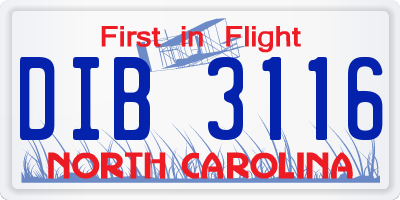 NC license plate DIB3116