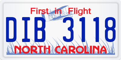 NC license plate DIB3118