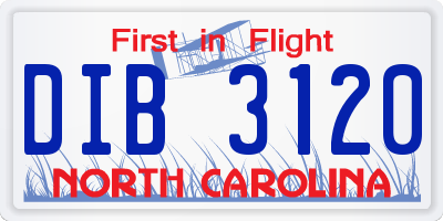 NC license plate DIB3120