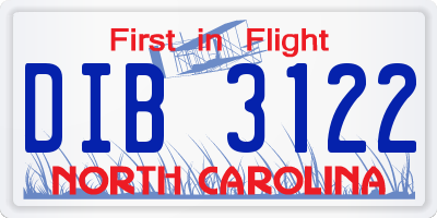 NC license plate DIB3122