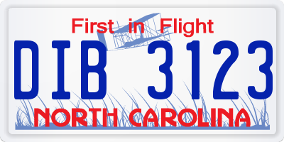 NC license plate DIB3123