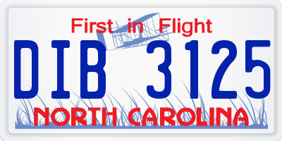 NC license plate DIB3125