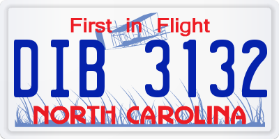NC license plate DIB3132