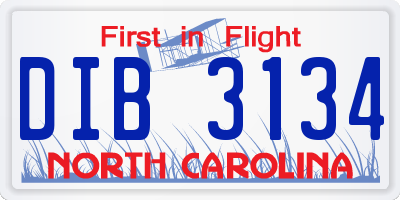 NC license plate DIB3134