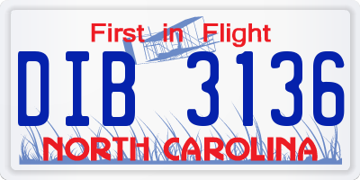 NC license plate DIB3136