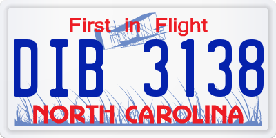NC license plate DIB3138