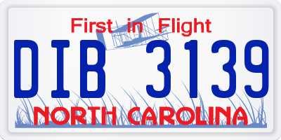 NC license plate DIB3139