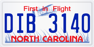NC license plate DIB3140