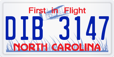 NC license plate DIB3147