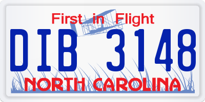 NC license plate DIB3148