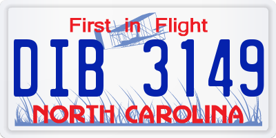 NC license plate DIB3149