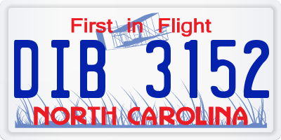 NC license plate DIB3152