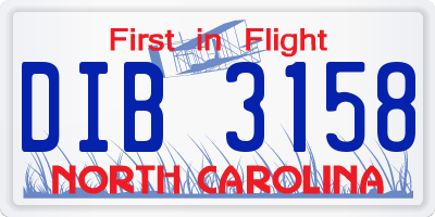 NC license plate DIB3158