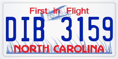 NC license plate DIB3159