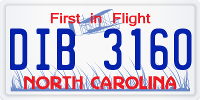 NC license plate DIB3160