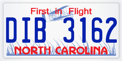 NC license plate DIB3162