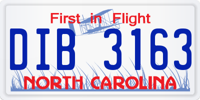 NC license plate DIB3163